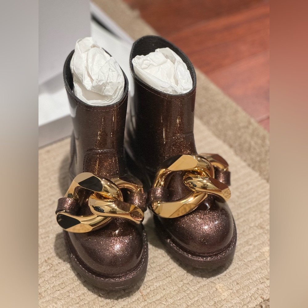 JW Anderson Brown Glitter Rubber Ankle Boot(Rain Boot) Size 36